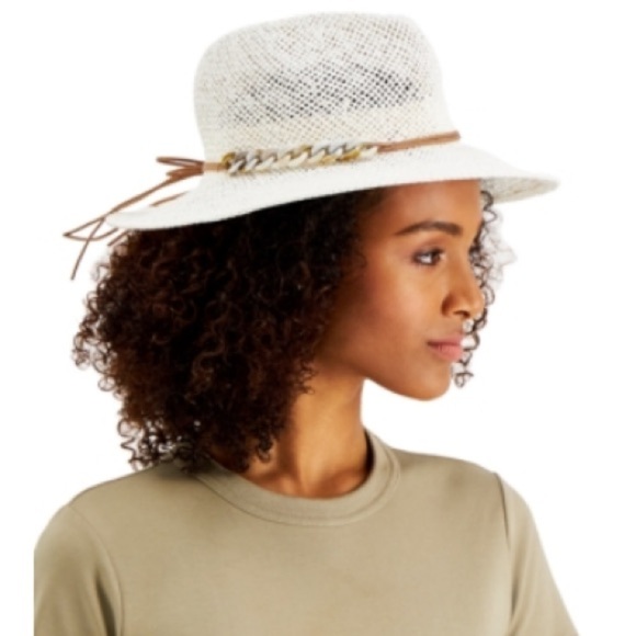 New INC Tortoiseshell-Links Open-Weave Panama Hat white - Picture 3 of 8